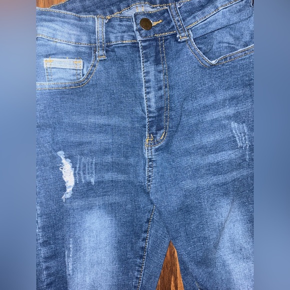 Shein Distressed Skinny Jeans Size Small High Rise Raw Hem Stretch Denim - Picture 2 of 2